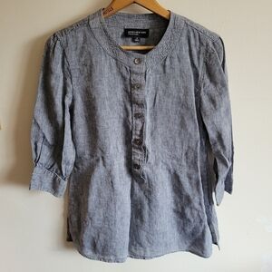 Jones New York Linen Popover Blouse 1/2 Sleeve Gray Small 6